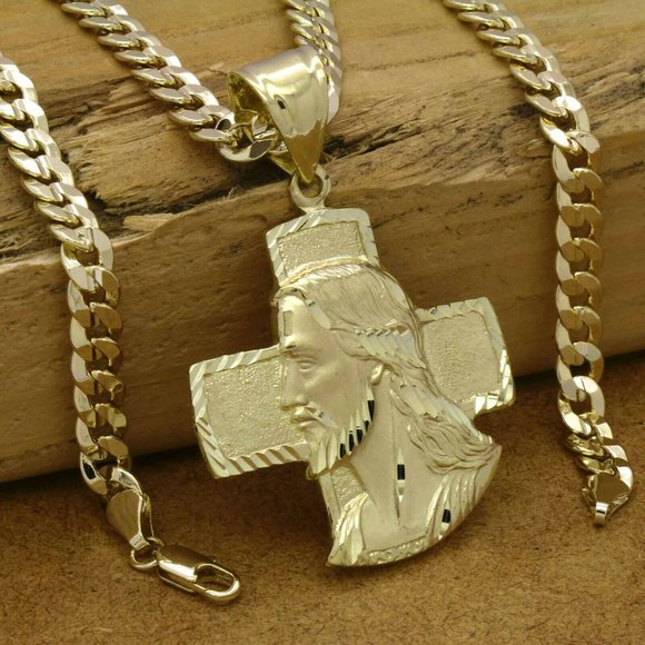 18k Gold Jesus 24" Cuban Chain + Pendant - Picture 5 of 6